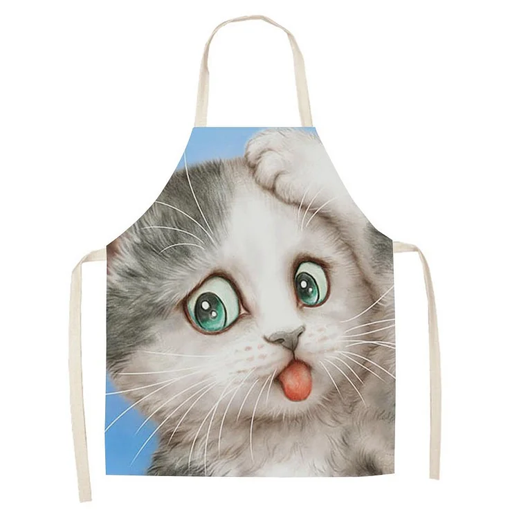 Waterproof Linen Kitchen Apron -cat
