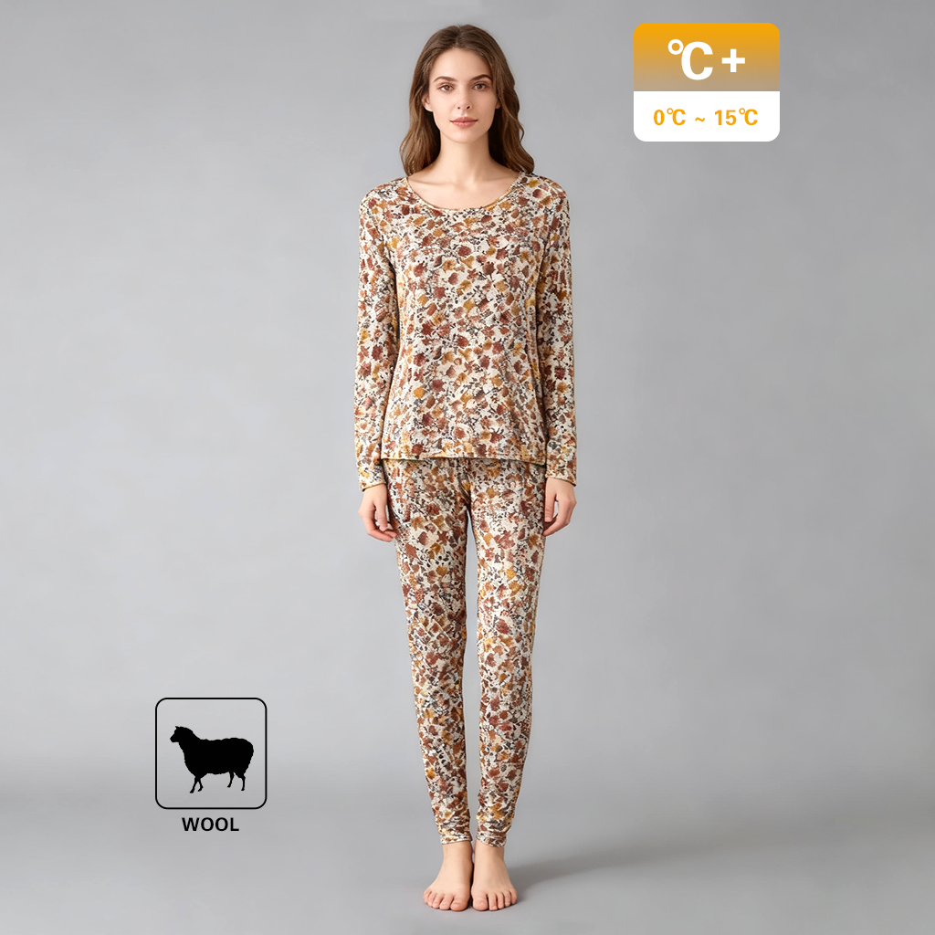 180g Women's 100% Wool Thermal Underwear Set Floral REAL SILK LIFE
