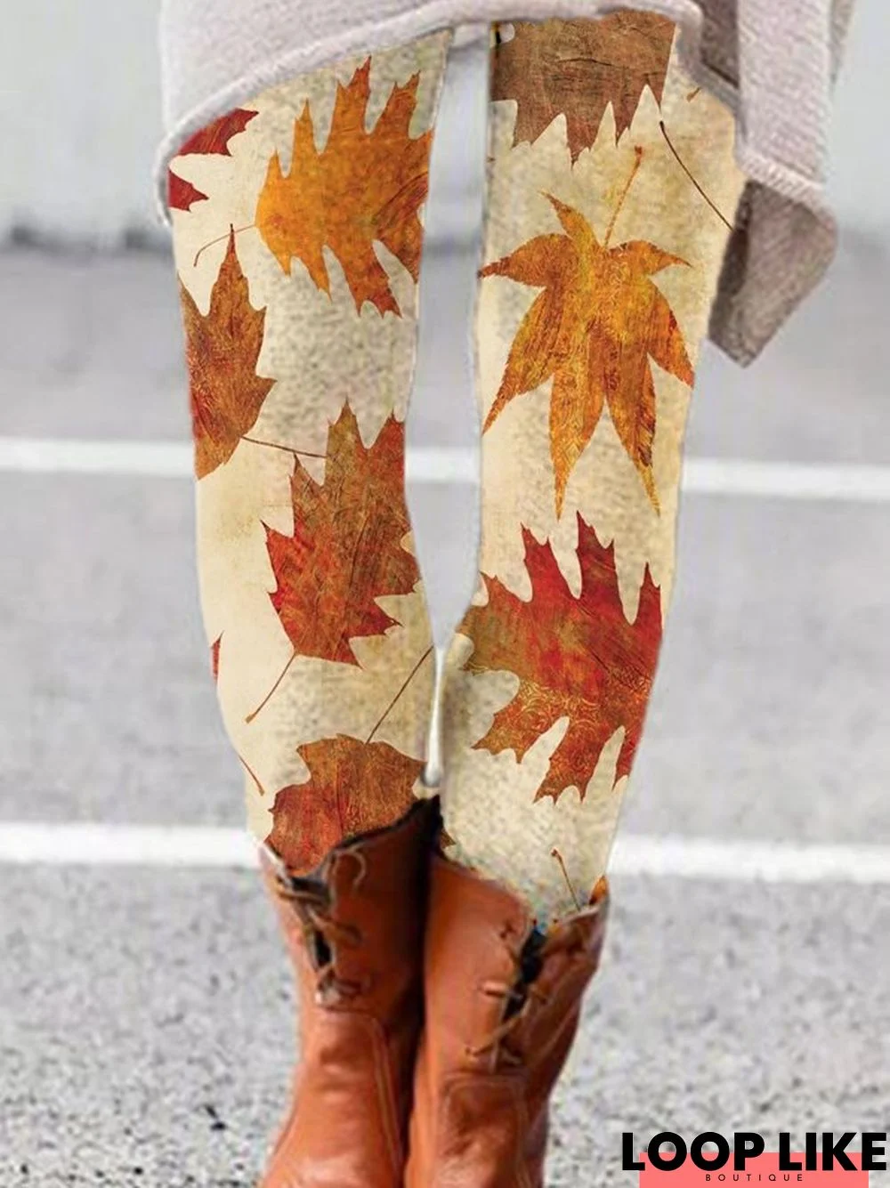 Casual Leaves Cotton Blends Skinny Leggings