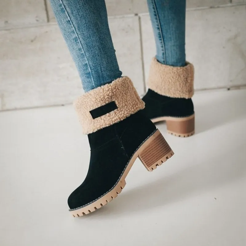 Breakj Breakj 2025 Autumn And Winter Mid-Boul Thick Heel Overslip Snow Boots 43-Yard Cotton Shoes