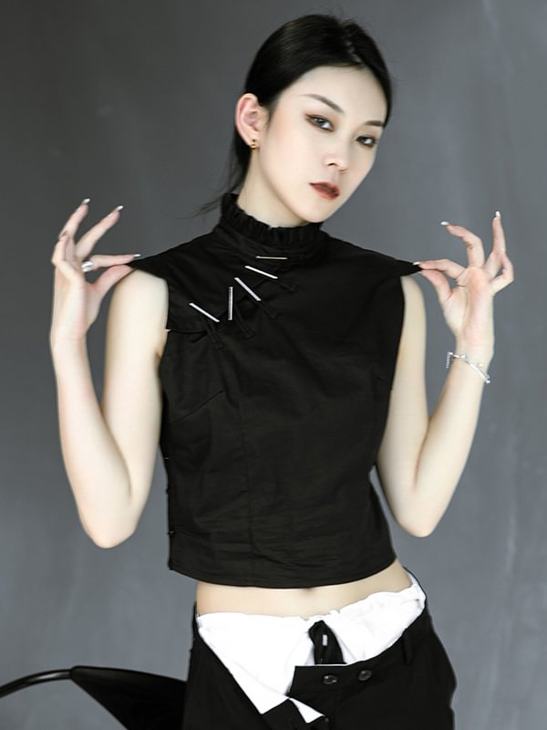 Original Black Cap Sleeve High-Neck Short Vest