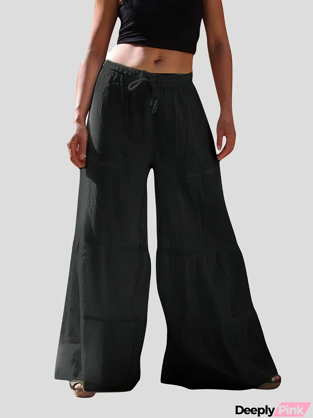 Loose Solid Elastic Waist Plus Size Wide Leg Pants