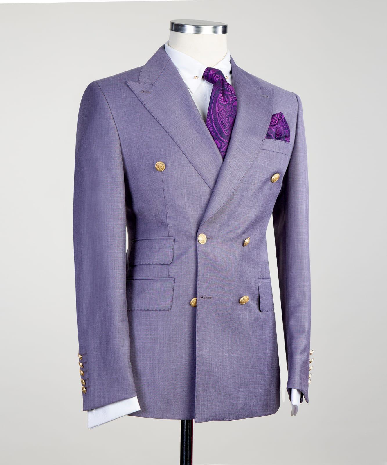 Men's light purple 2pcs double breasted suit.