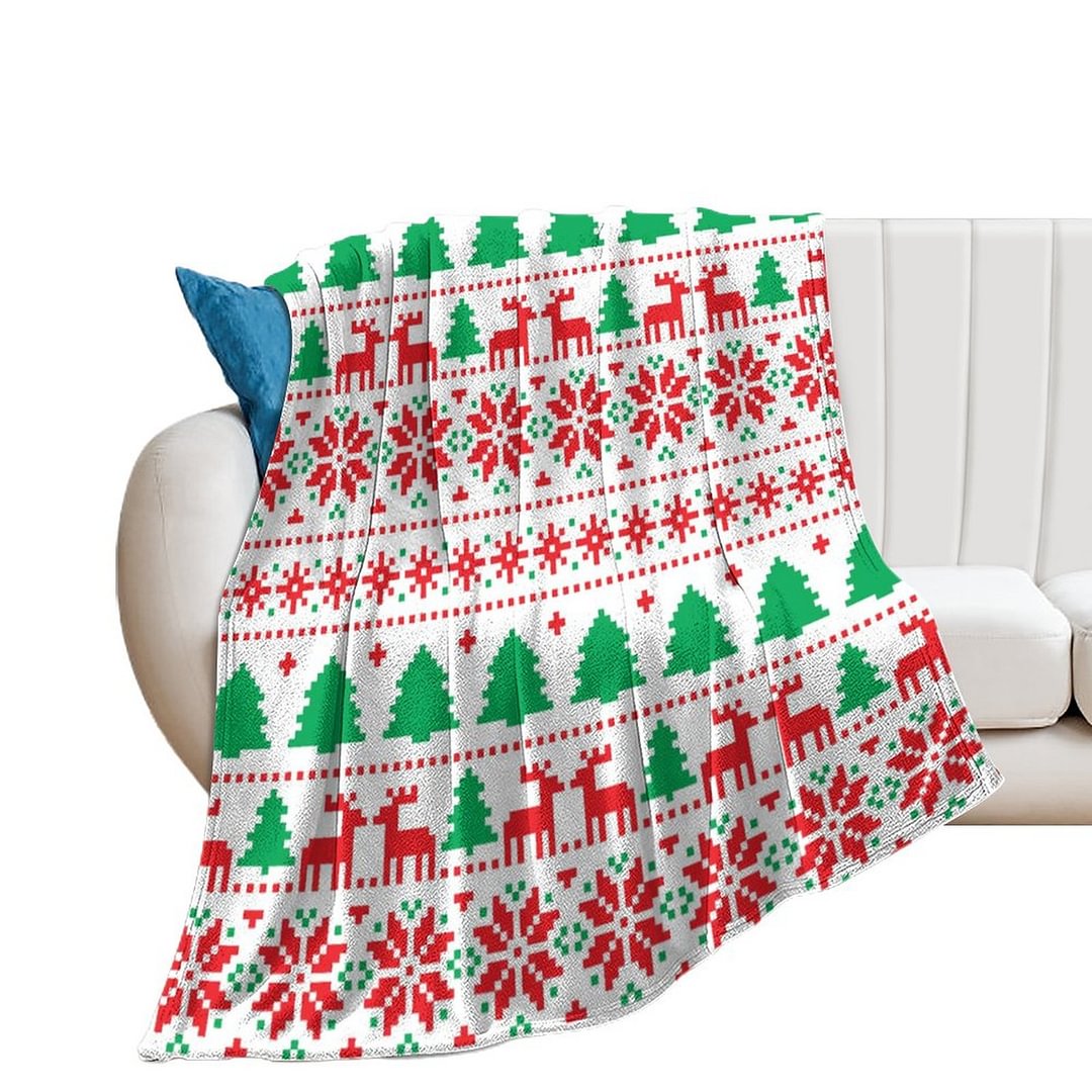 Custom Green Trees and Reindeers Pattern Blanket