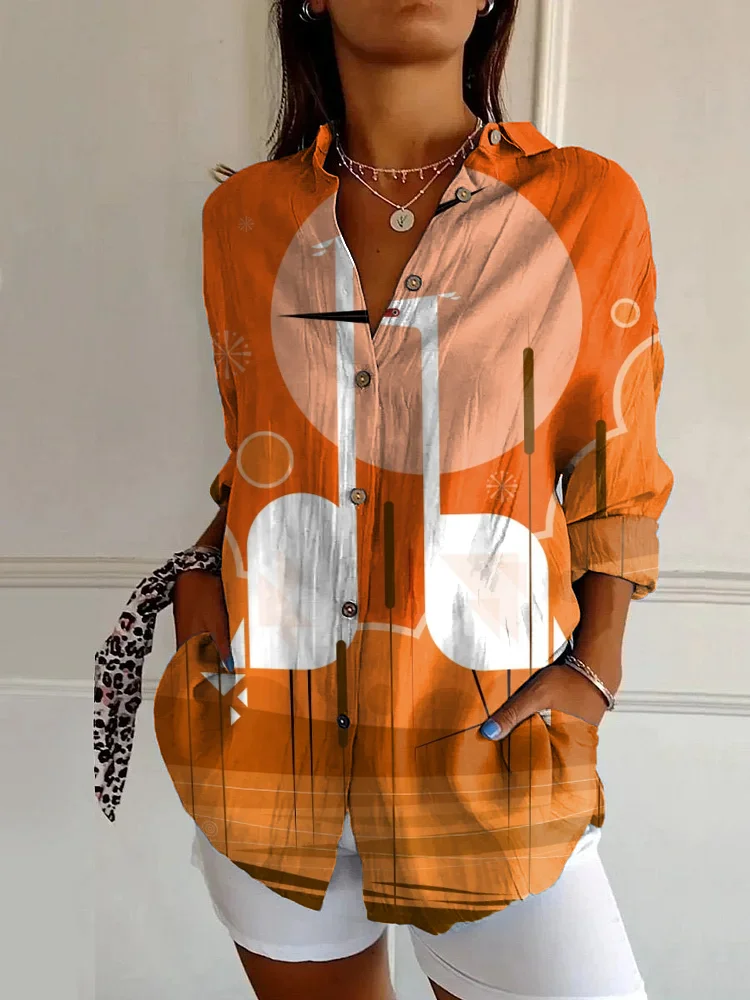 Vintage Bird Art Print Casual Long Sleeve Shirt