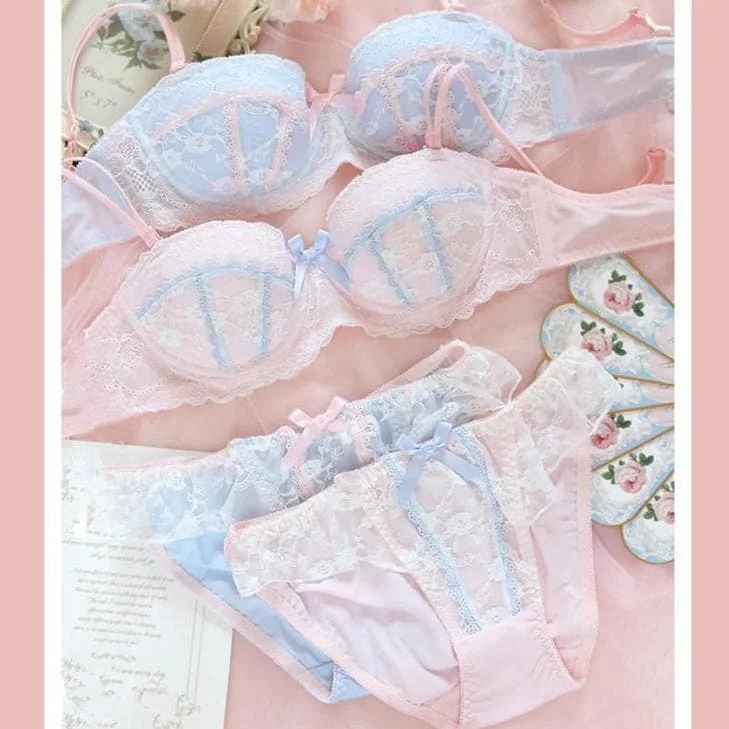 Sweet Nylon Lace Underwear Two Piece Set SP15189