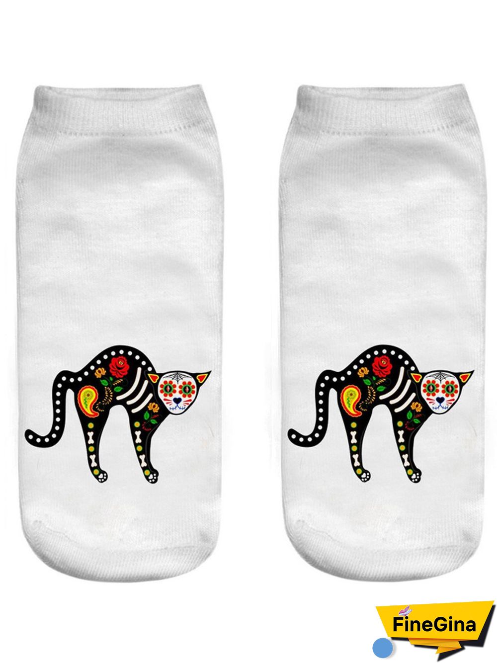 Halloween 3D Printing Black Cat Pattern Socks Festive Decoration Funny Socks