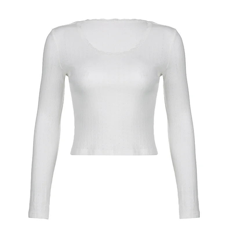 Ueong And Winter Women's Wear 2023Ins Street Trend Sweet Lace Lace Knitted Long-Sleeved T-Shirt