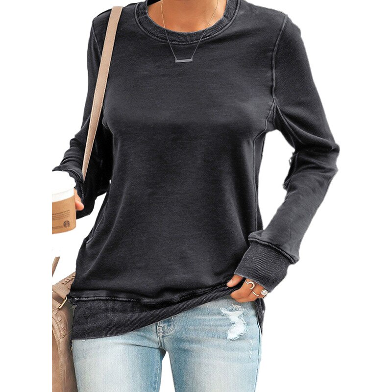 Casual Winter New Arrival Solid Color Ladies Long-Sleeved o-Neck Tops