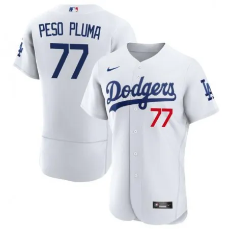 Men's Los Angeles Dodgers #77 Peso Pluma White Flex Base Stitched Baseball Jersey SX20