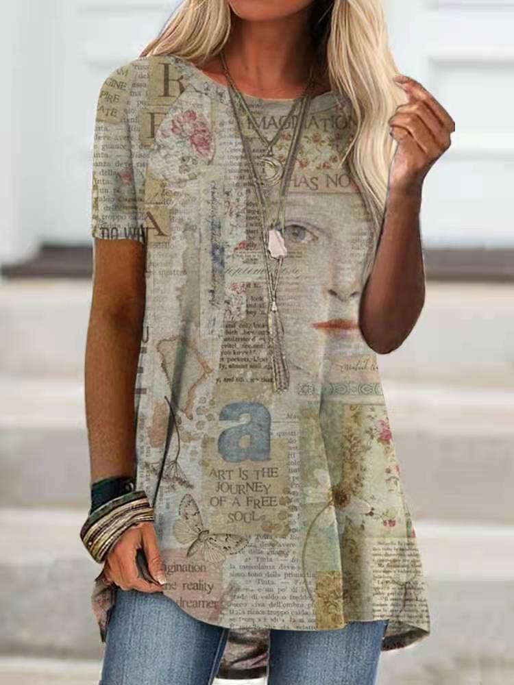 Women's Scoop Neck Short Sleeve Printed Tops