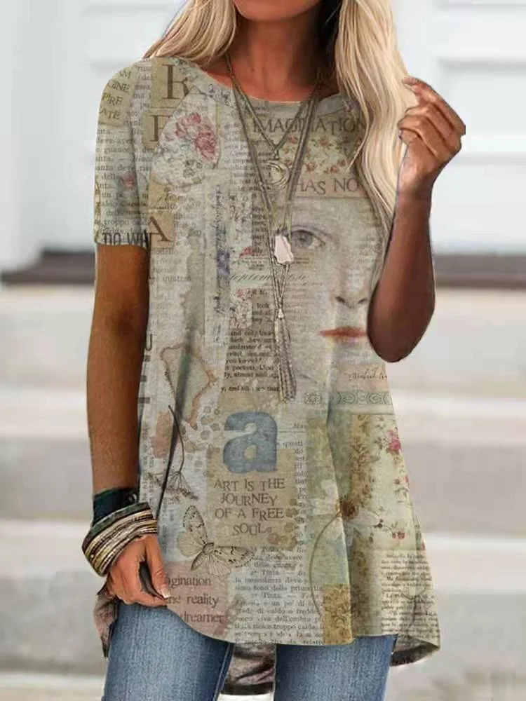 Women's Scoop Neck Short Sleeve Printed Tops