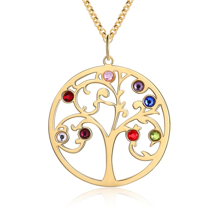 Family Tree Necklace 8 Birthstones Personalized Family Necklace Gift for Mom