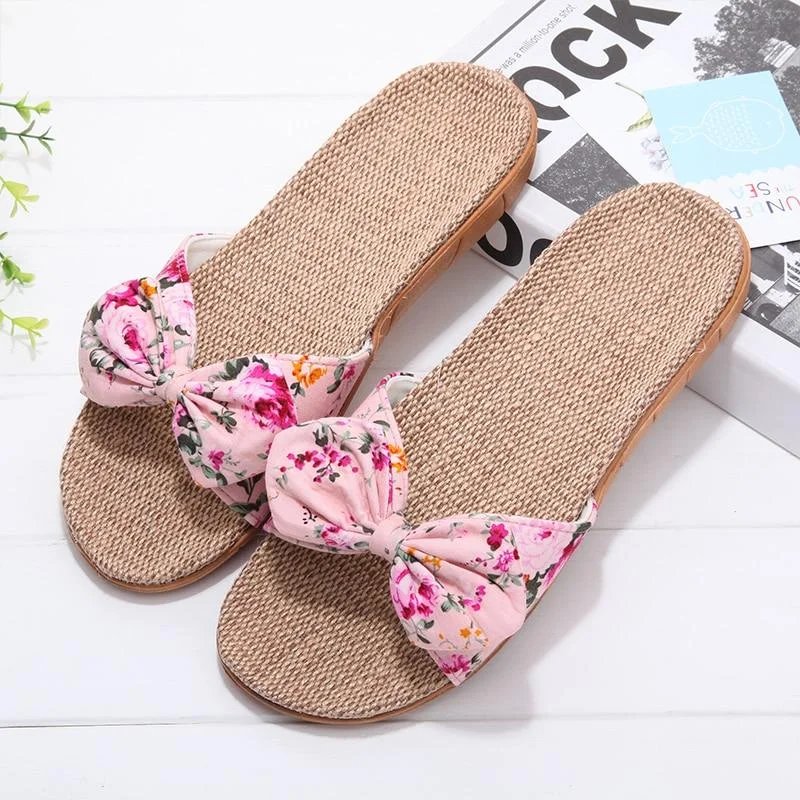 Summer Floral Ribbon Strap Comfy Slippers
