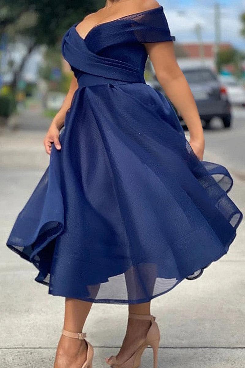 Plus Size Pink Elegant Off The Shoulder A Line Tulle Midi Dresses
