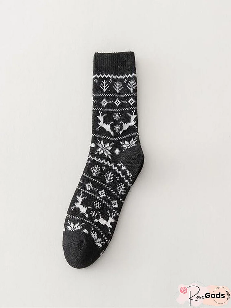 Casual Retro Style Elk Snowflake Socks Christmas Party Accessories Everyday Matching Xmas Socks