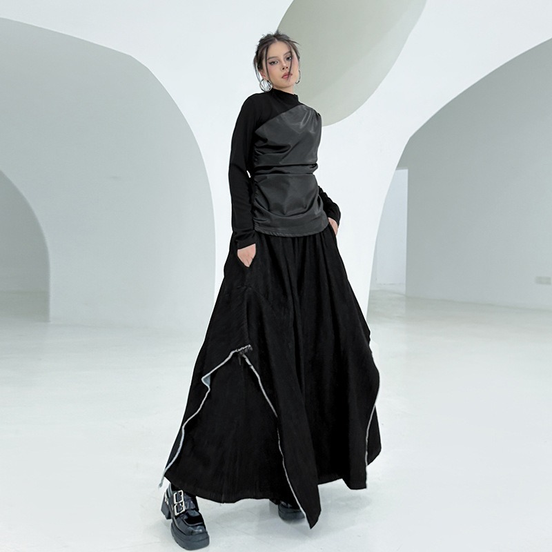 Irregular Denim Splicing Wide-Leg Pants