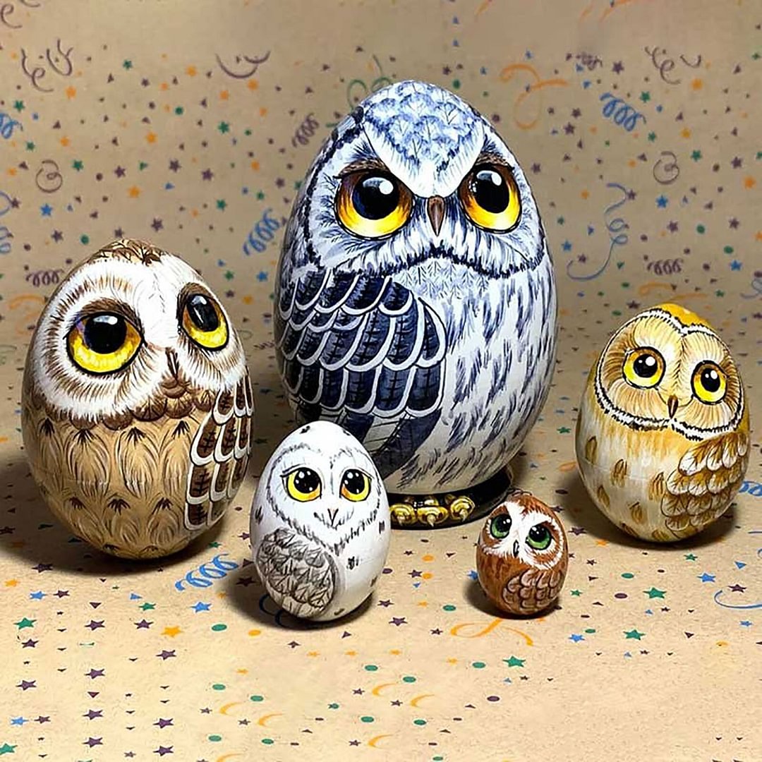 1Set New Owl Nesting Egg Easter Gift Easter Eggs Russian Nesting Dolls Wooden | IFYHOME