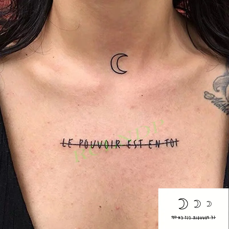 Sdrawing Temporary Tattoo Sticker Moon Lunar Pattern Line Letters Small Body Art Flash Tatto Fake Tatoo for Women Men