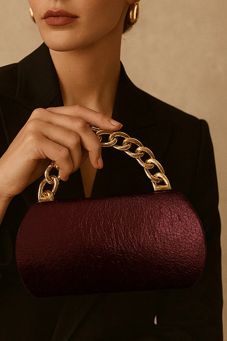 Formal Burgundy Metal Handle PU Leather Evening Clutch Bag 2024 - Xpluswear