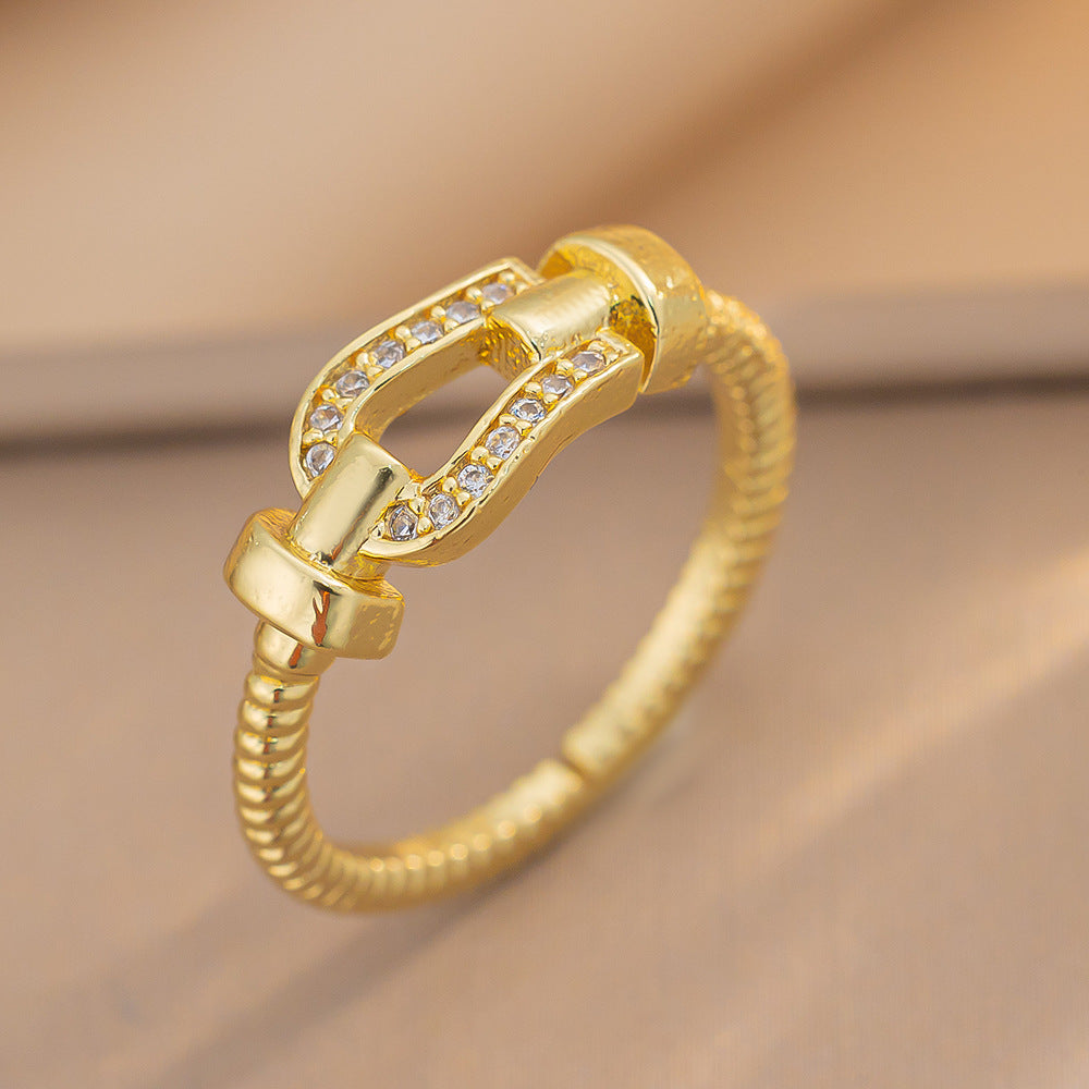 Seiko High Version Classic Horseshoe Buckle Ring Japanese And Korean Fashion Ins Brushed Ring Adjustable Female