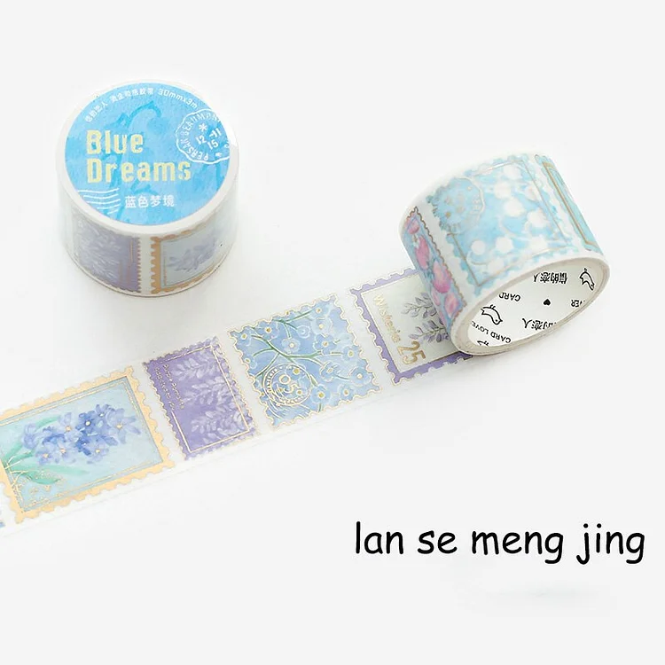 Journalsay 30mm*300cm/ Roll Mosaic Post Office Series Literary Plant Flower Bronzing Washi Tape