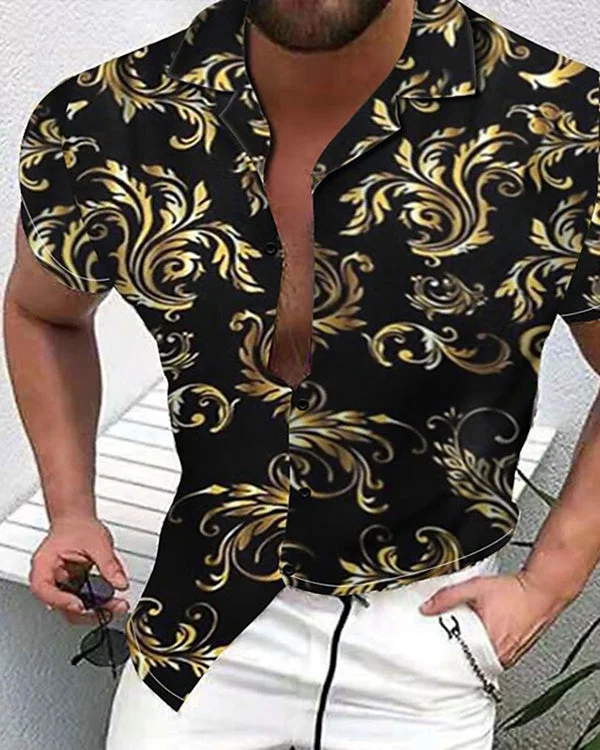 Men's Casual Button Color Block Short Sleeve Top