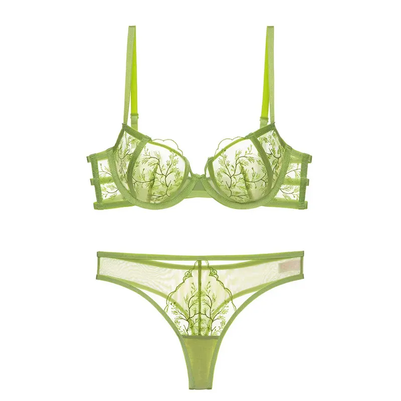 Churchf Lace Lingerie Women's Pure Lust Wind Comfortable Breathable Sexy Cobbed Bra Large-Size Embroidery Bra Set