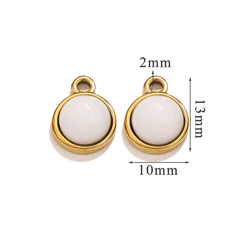3 Pieces 13*10mm 14mm 304 Stainless Steel Natural Stone Round Pendant Jewelry Accessories