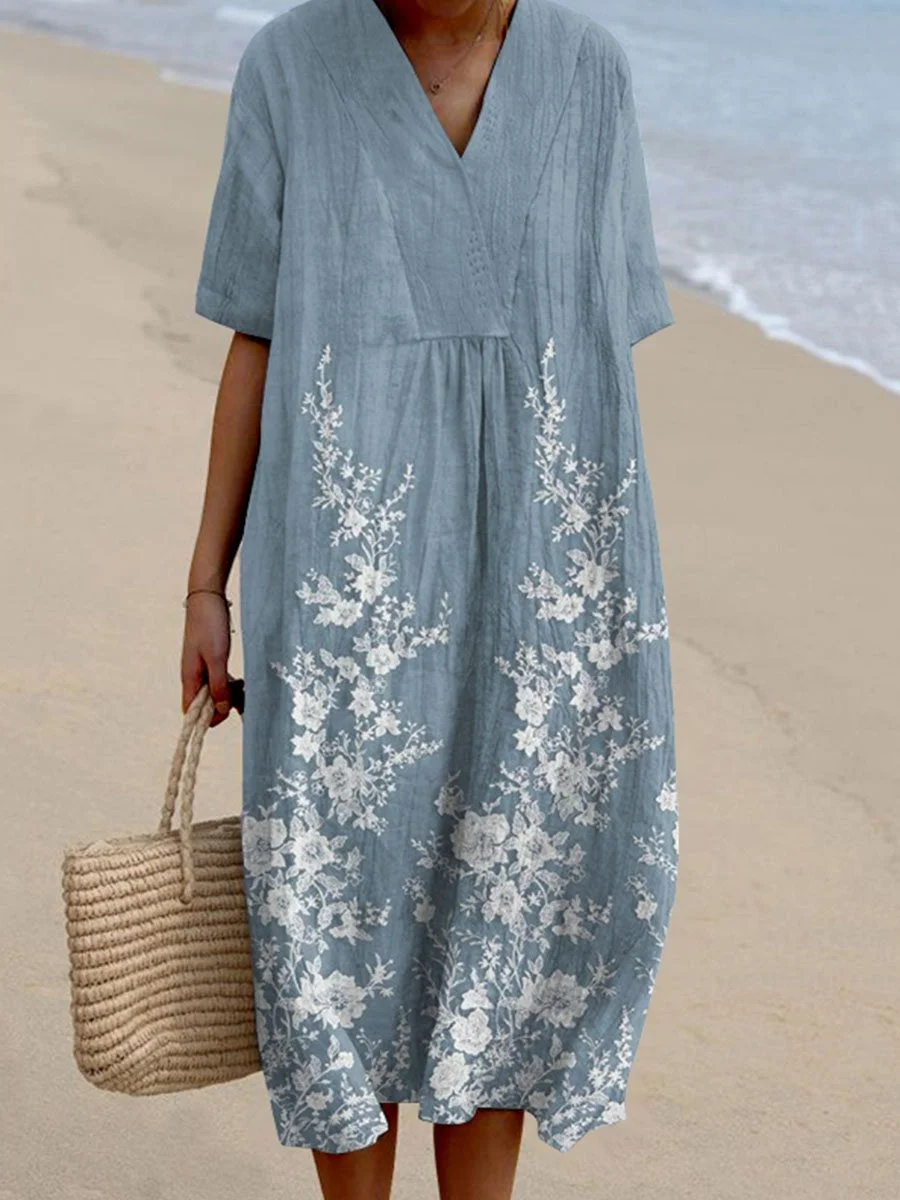 Women's Vintage Lace Printed Flowy Dress