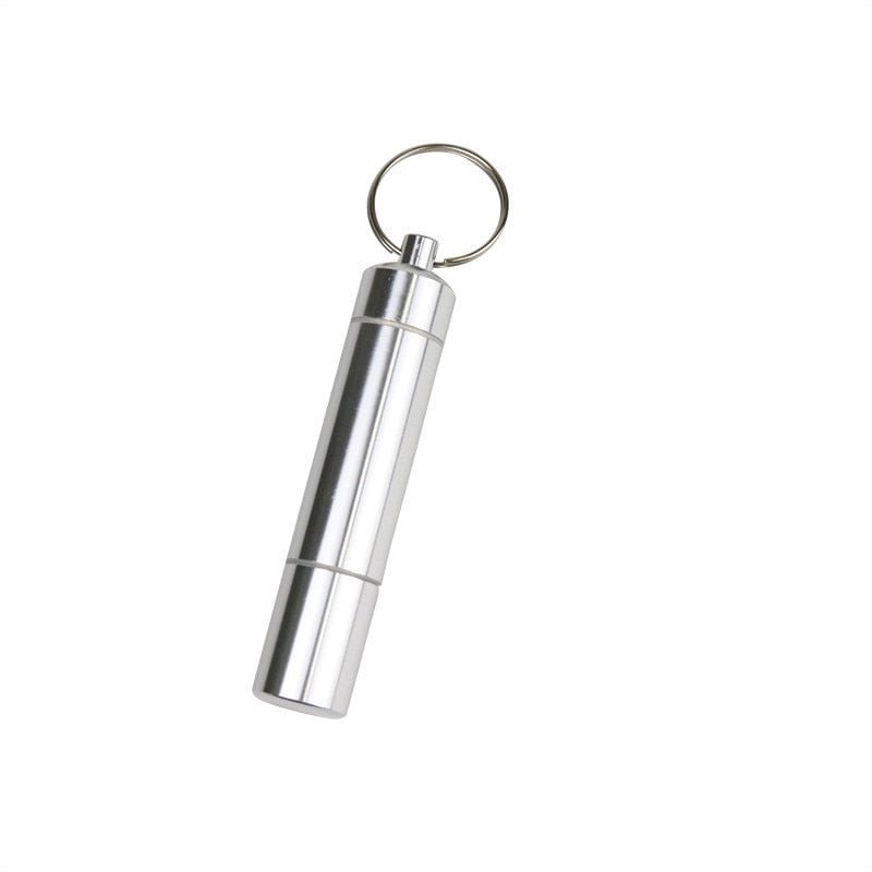 Silver Aluminum Alloy Cigarette Box Waterproof Cigarete Case Pill Toothpick Capsule Holder with Keychain Mens Gift