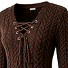 Women's Vintage Cable Knit Sweater With Lace-Up Front Brown by Inlyline