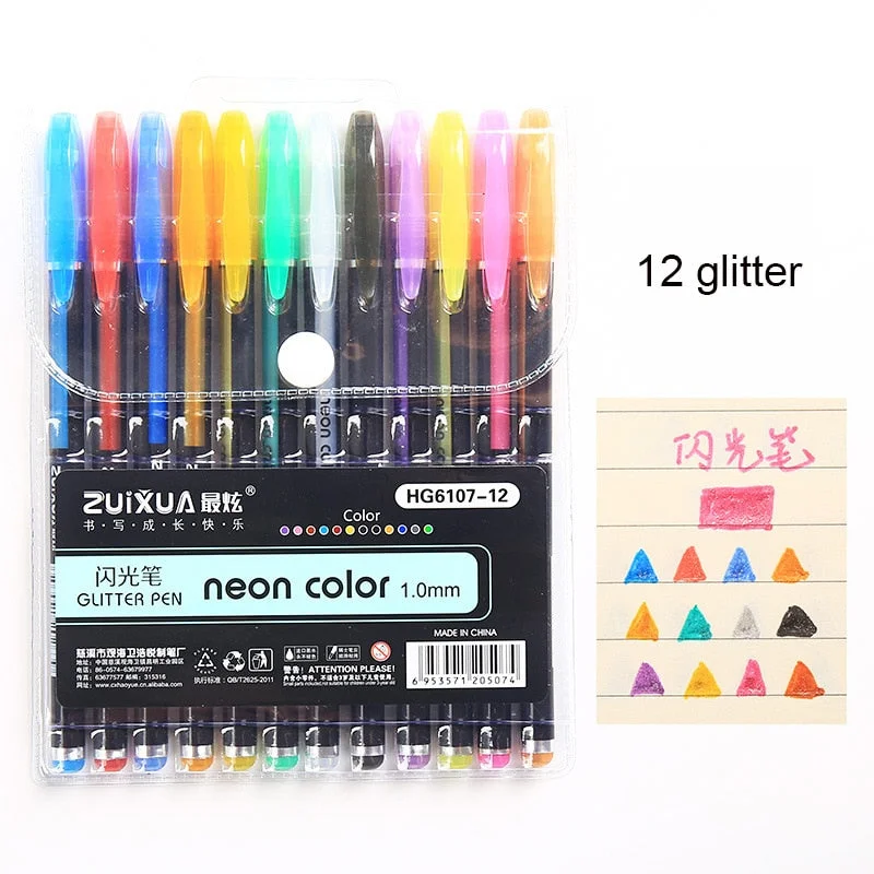 12 Colors Gel Pens Set Pastel Metallic Neon Glitter Pens for Kids Adult Coloring Books Journaling Drawing Doodling Art Markers