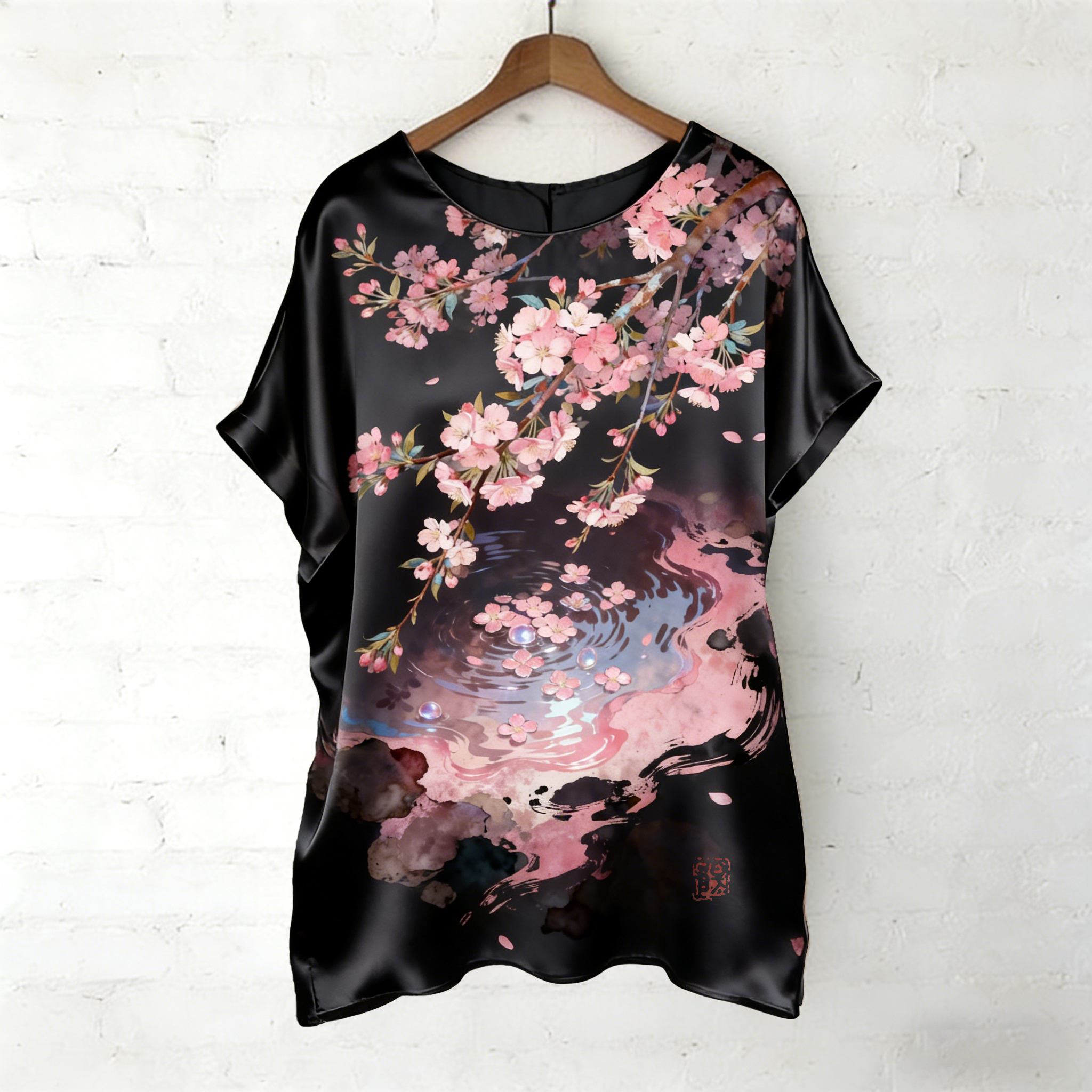 Women's Cherry Blossom Print Crew Neck Loose T-shirt elevenforest