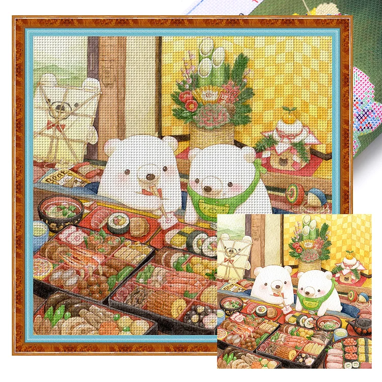 White Bear Family 11CT Stamped Cross Stitch 50*50CM