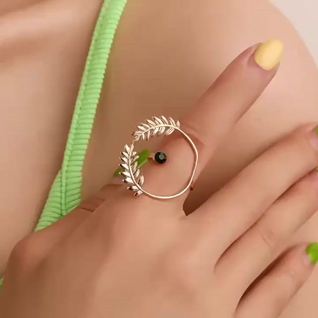 Leaf and Wheat Zirconia Gold-Plated Ring