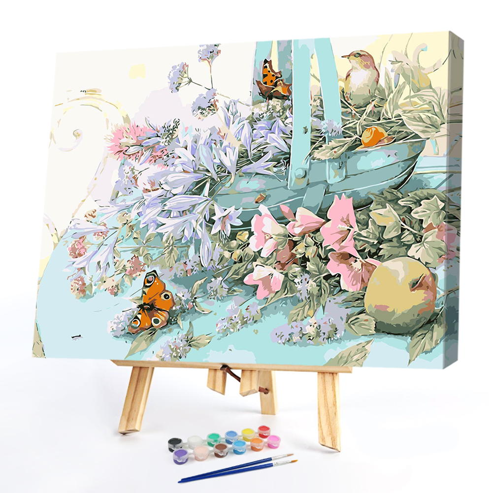 

40*50CM - Paint By Numbers - Flower Basket On Stone Table, 501 Original