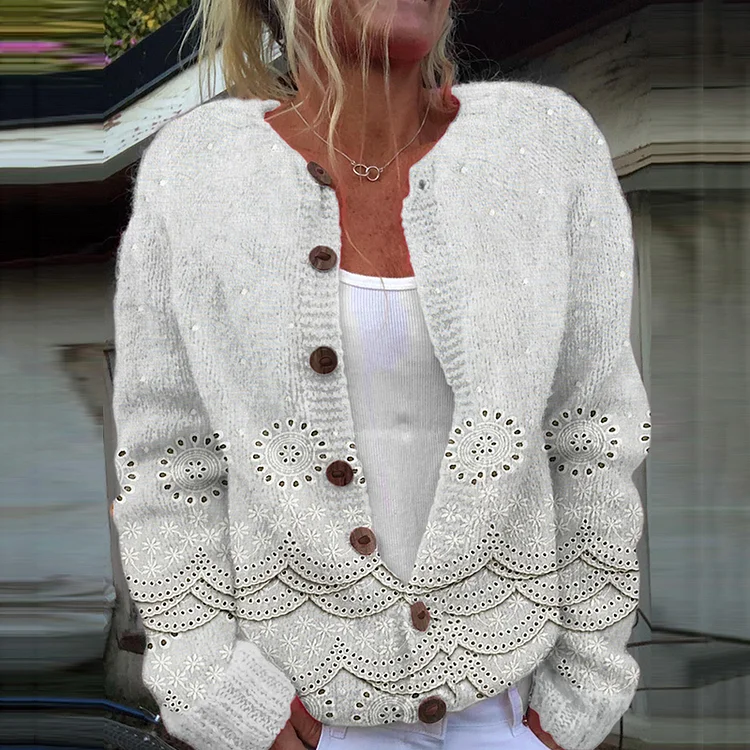 Vintage Lace Floral Embroidery Cozy Knit Cardigan