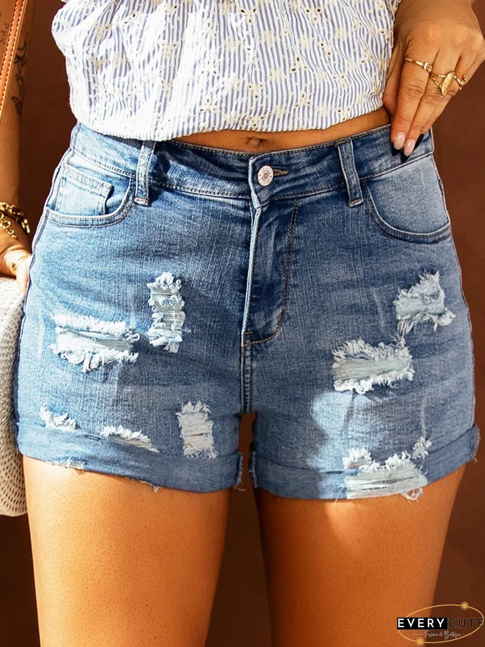 Patriotic Lace-Up Denim Shorts, Distressed