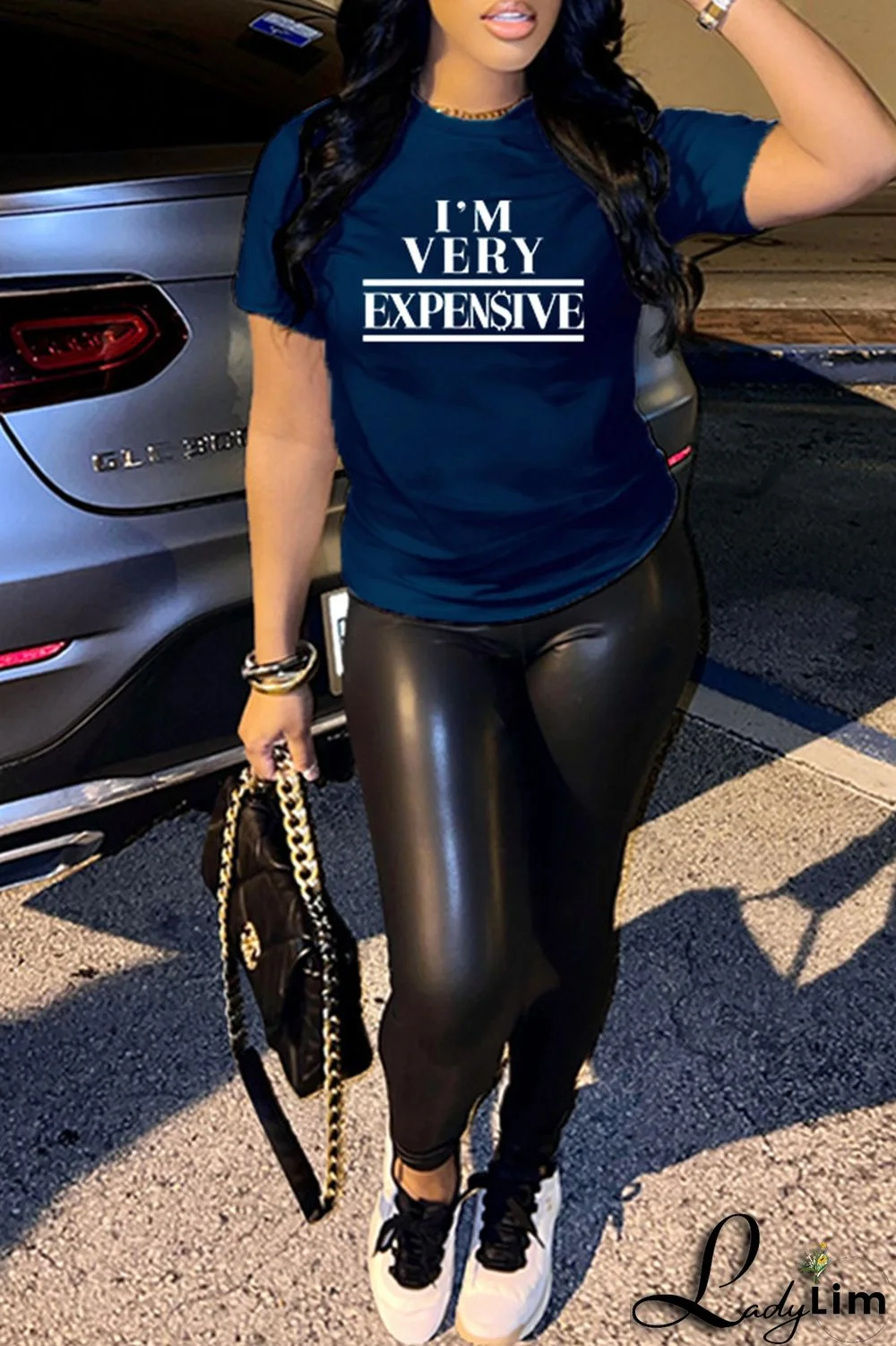 Blue Fashion Casual Letter Print Basic O Neck T-Shirts