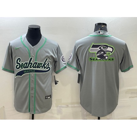 Men's Seattle Seahawks Grey Team Big Logo With Patch Cool Base Stitched Baseball Jersey 690N