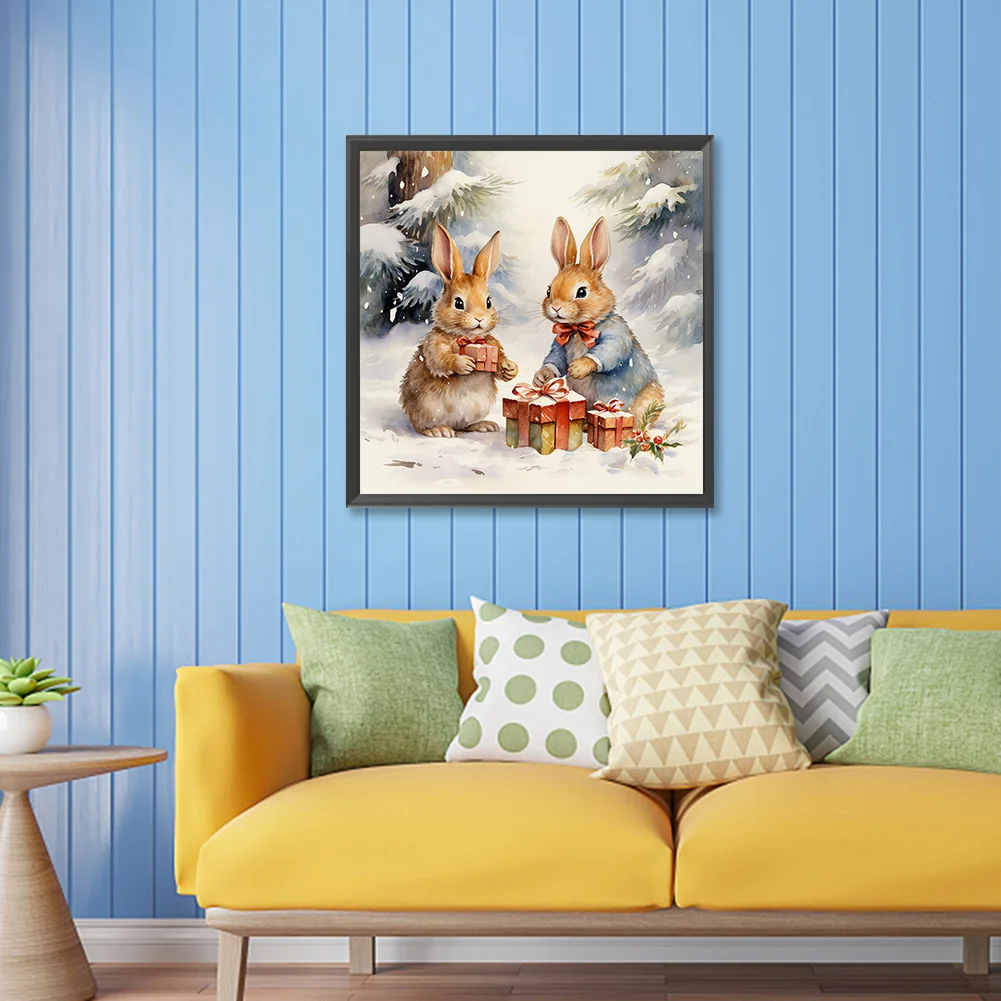 Diamond Painting - Full Round Drill - Winter Gift Bunny(Canvas|30*30cm)