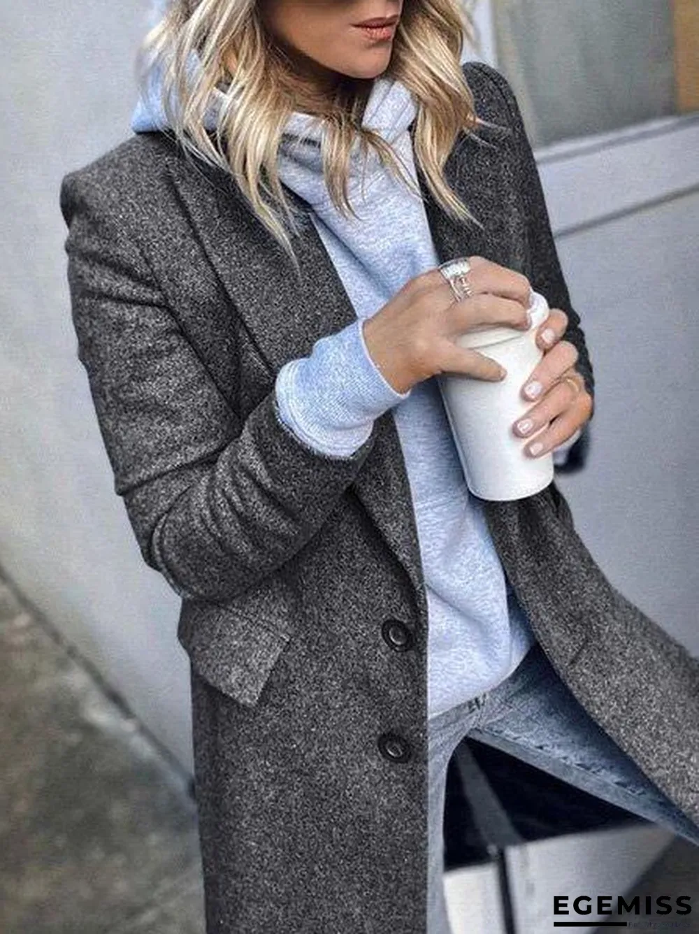 Fashion Lapel Mid-length Solid Color Woolen Coat | EGEMISS