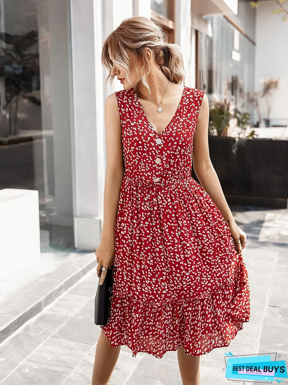 Women's Summer Small Crushed Flower V-Neck Dress