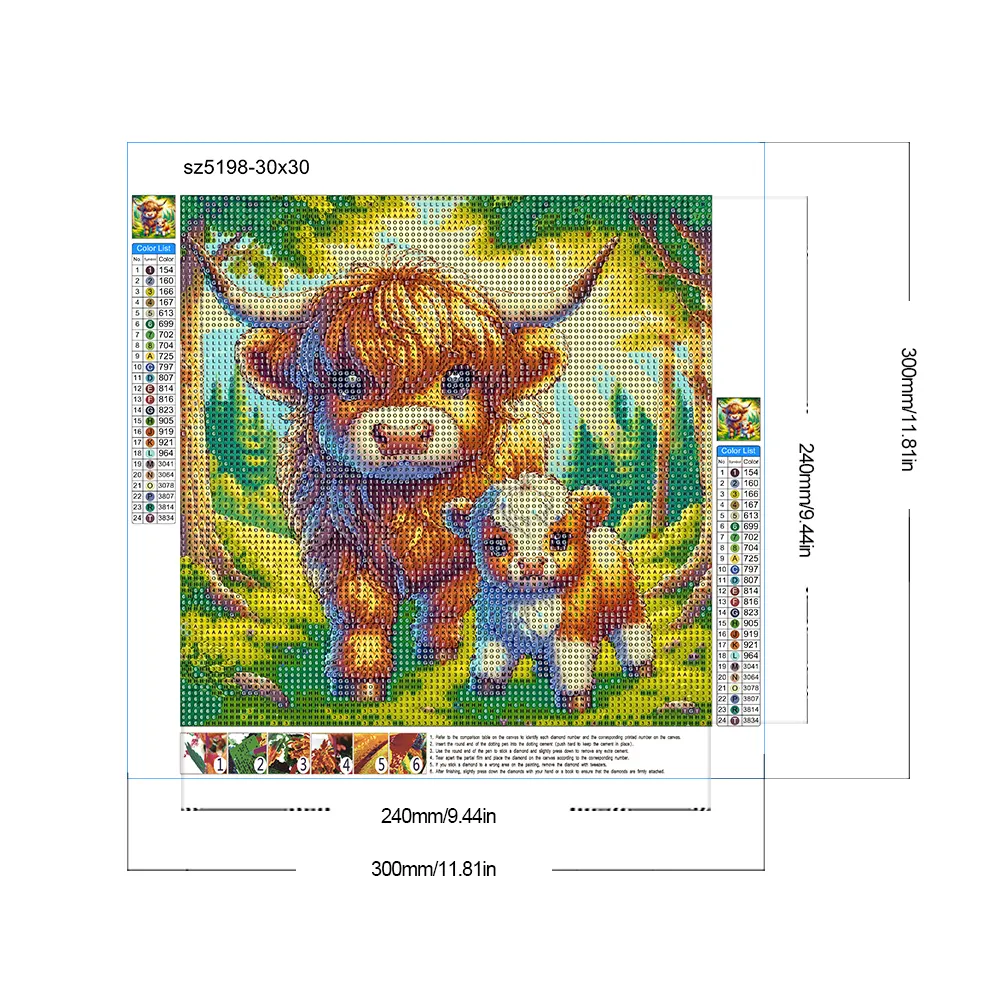 Full Round Diamond Painting 30*30cm - Cartoon Highland Yak