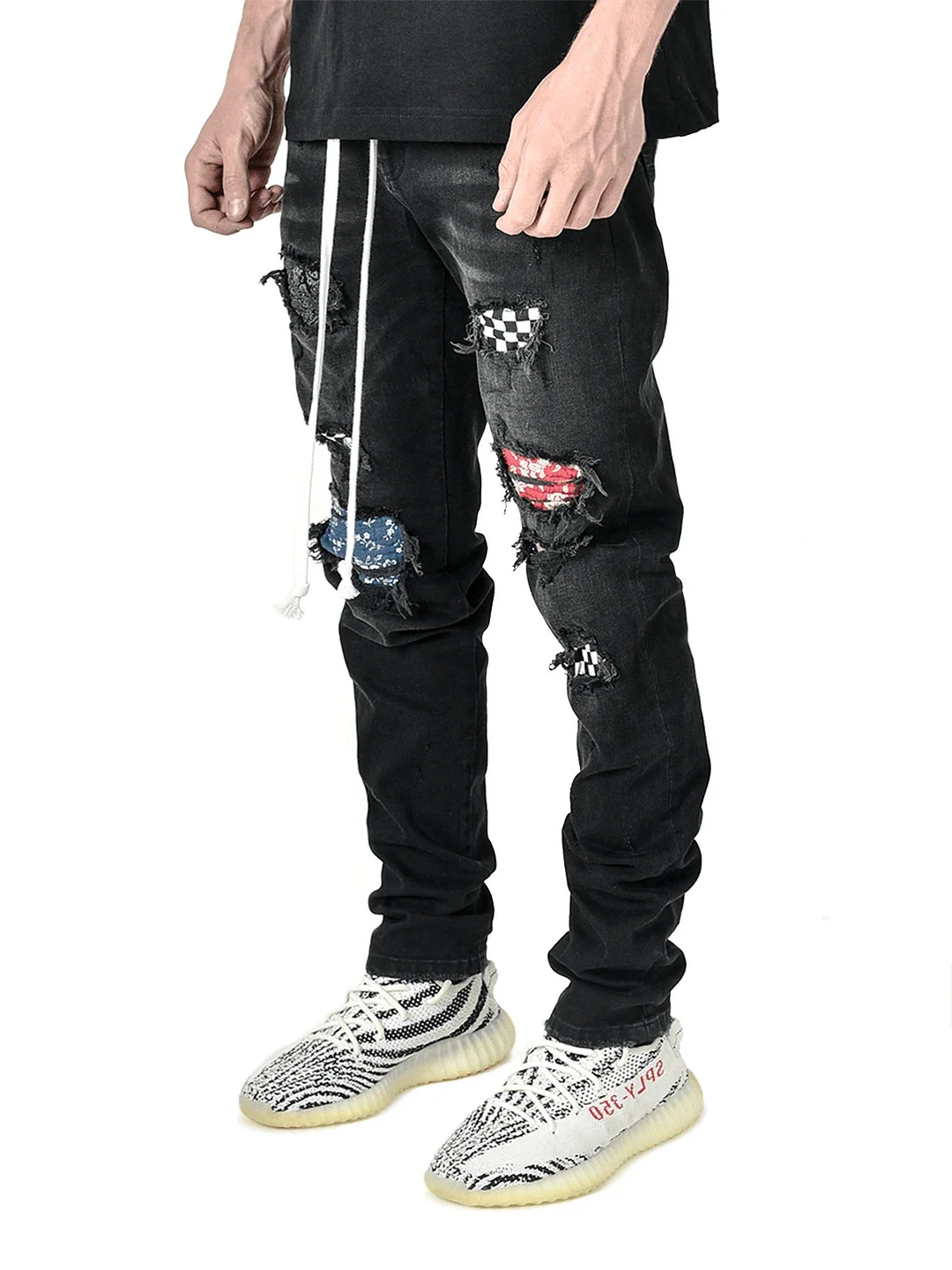Slim-fit ripped pants men's jeans