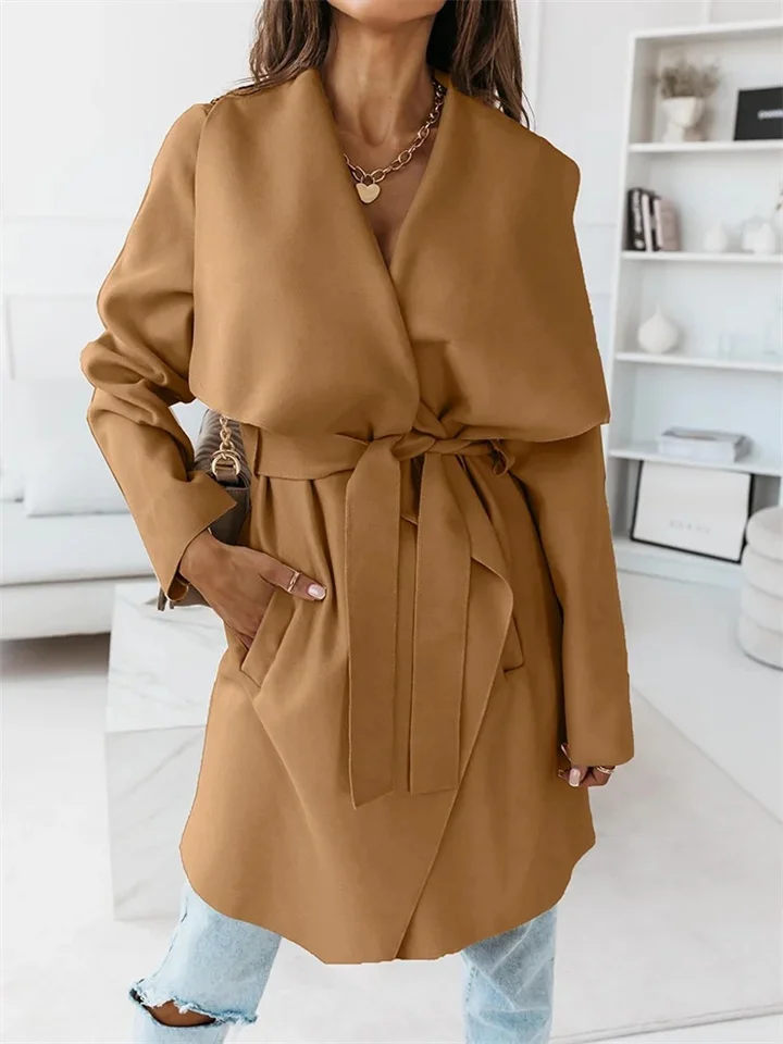 Comfortable and Casual Solid Color Long Sleeved Cardigan Coat