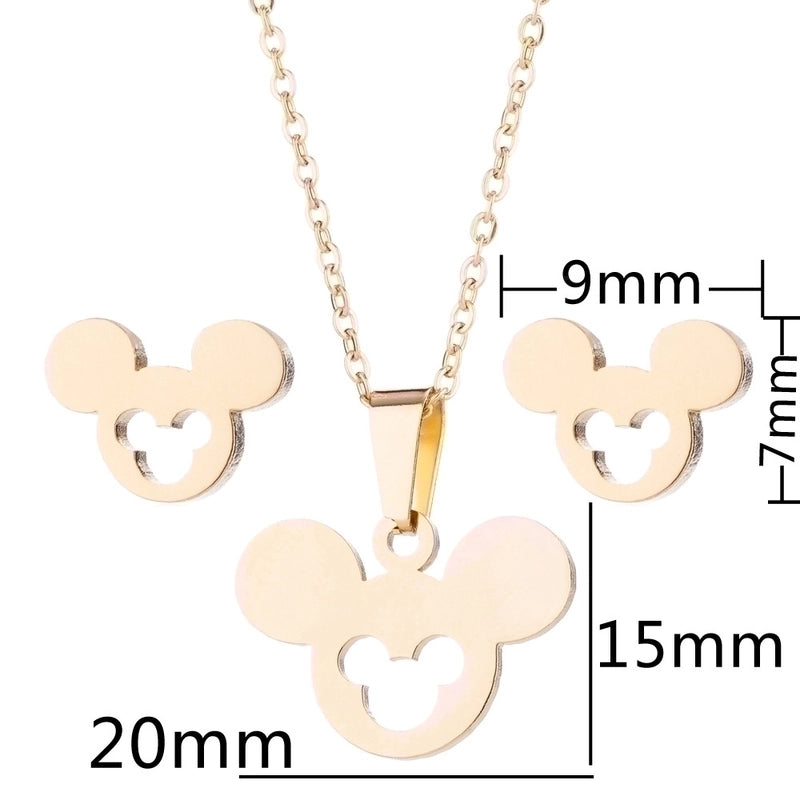 Fashion Heart Shape Butterfly Stainless Steel Plating Earrings Necklace 1 Set