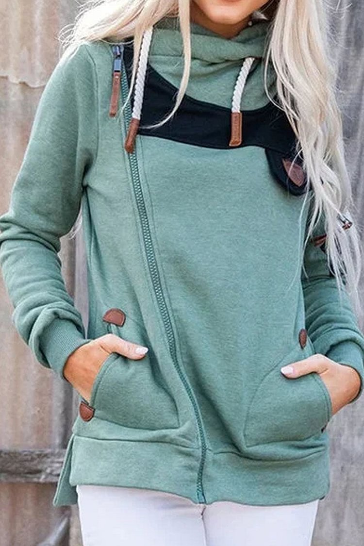 Fashion Casual Solid Patchwork Hooded Collar Tops - Life is Beautiful for You - SheChoic
