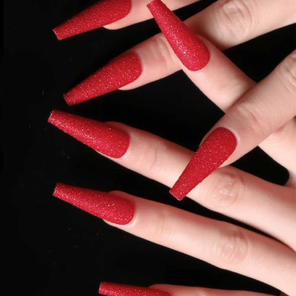 24pcs Rose Pattern Red Wine False Nail Fake Nails Coffin Glossy Press On Nails False Girls Ballerina full cover Fingernails Tips-Nail Inspo